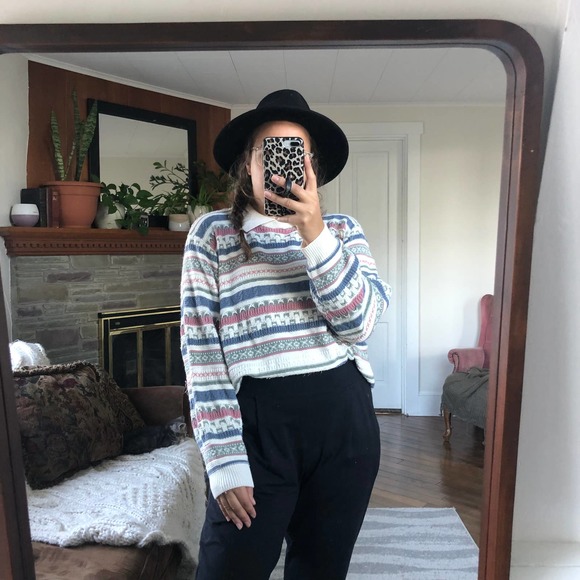 VINTAGE ALFRED DUNNER | Women's 2X Blue Pink Nordic Cottagecore Collared Sweater - Picture 7 of 7